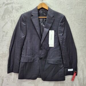 Calvin Klein Morgan Blazer Mens 38R‎ 38 Regular Burgundy Plaid Slim Suit Jacket